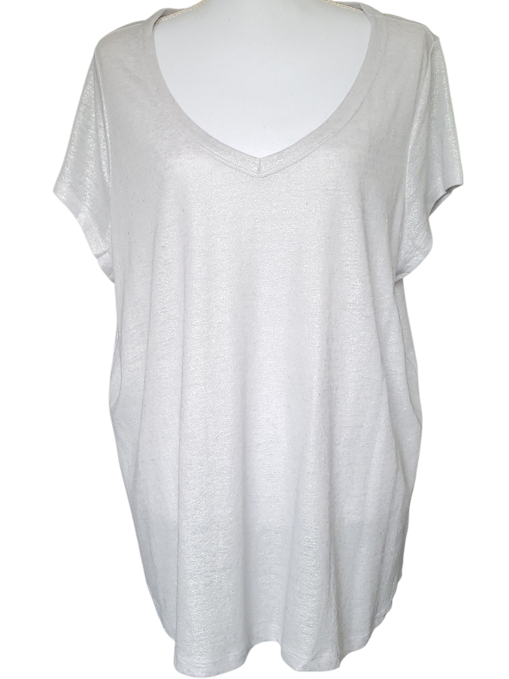 Lane Bryant Silver Shimmer Metallic V-Neck Tee - Plus Size